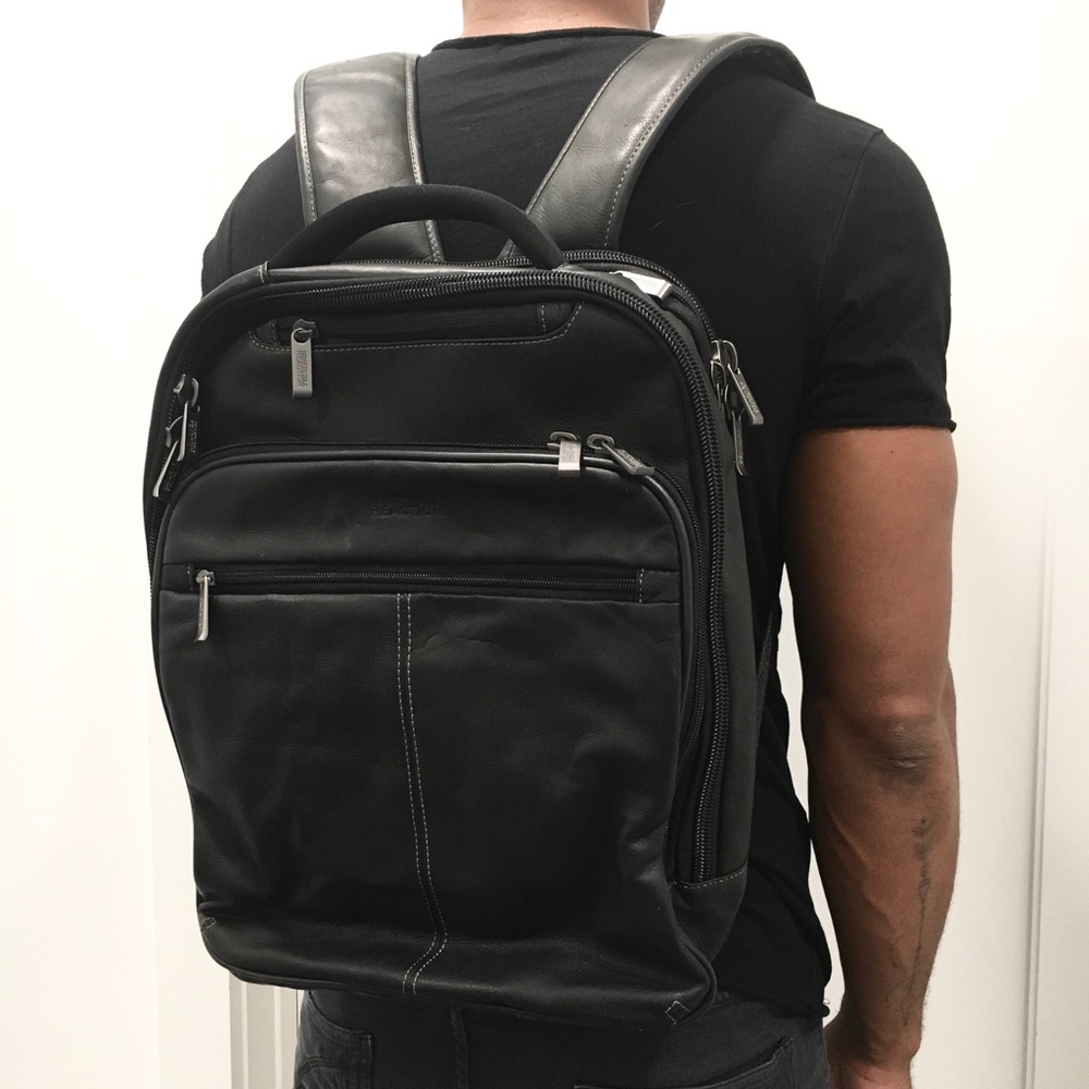 Kenneth Cole Reaction Black Leather Backpack Men